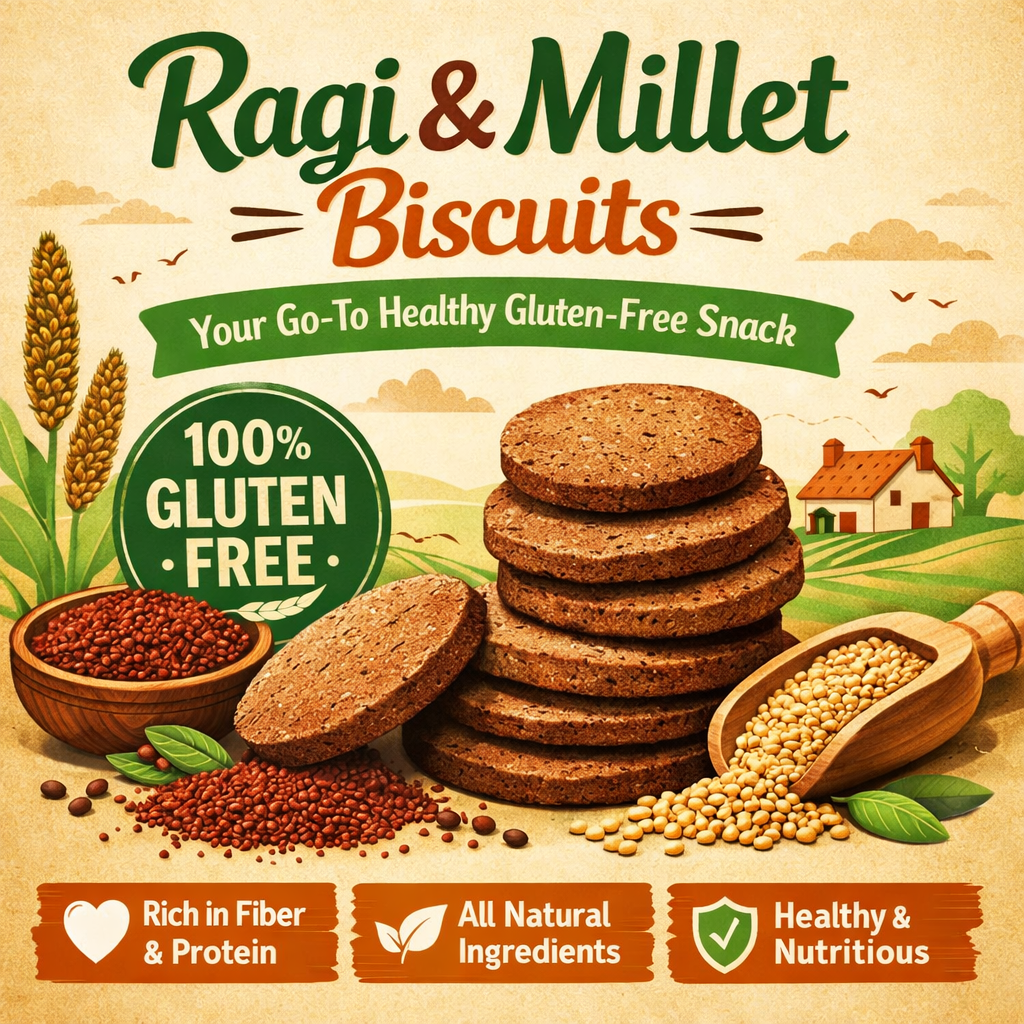 Ragi and millet biscuits – gluten-free healthy snack rich in fiber and protein
